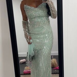 Elegant Mint Green Beaded Gown (custom made)